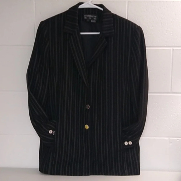 Liz Claiborne Collection black, silver pinstripe, pockets, blazer jacket - Picture 10 of 10